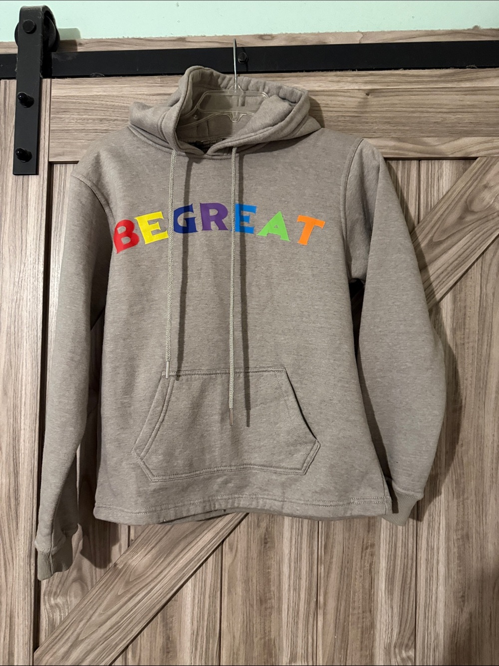 Kids Taupe Hoodie with Multicolor 'BE GREAT' Logo